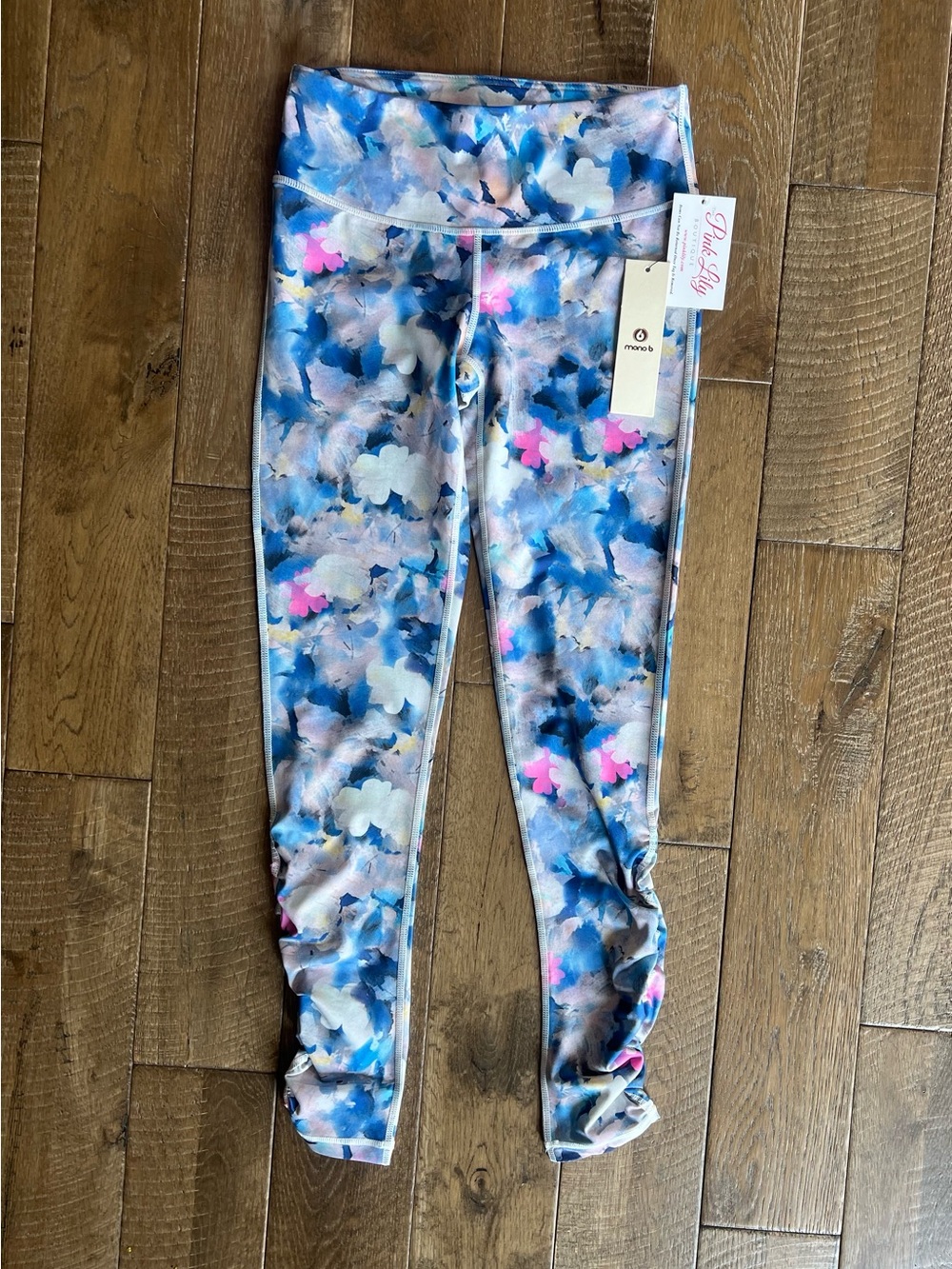 Blue Floral Print Leggings - Pink Lily